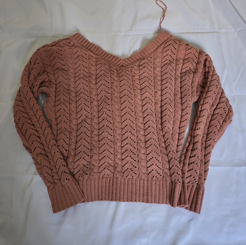 Jessica Simpson Women's Knit like Knot Back Pink XS V Neck Sweater